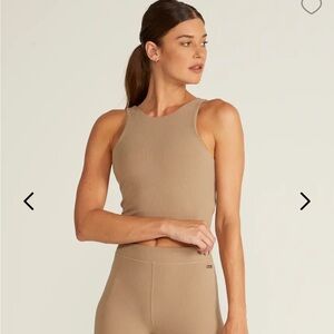 BYLT Basics Ribbed Crop Tank Top - Taupe Brown